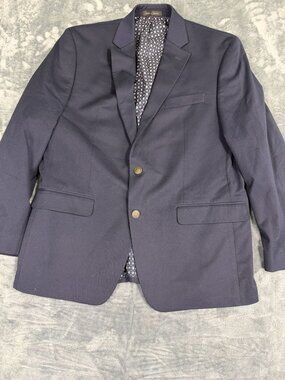 Chaps Mens Navy Blue Lined Blazer Size 42R 2-Button Polyester Blend